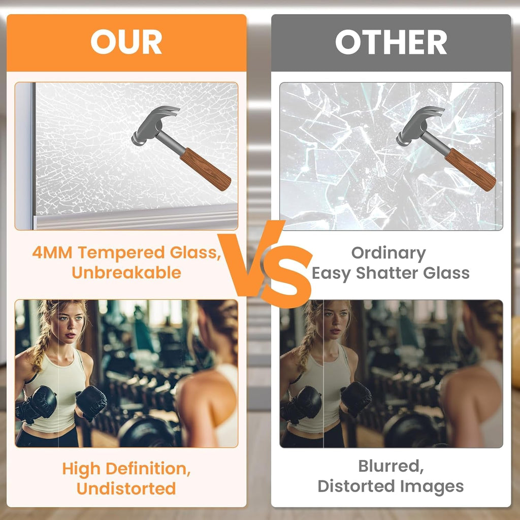 Frameless Tempered Glass 48x24 Home Gym Mirror 2Pack Wall Mounted
