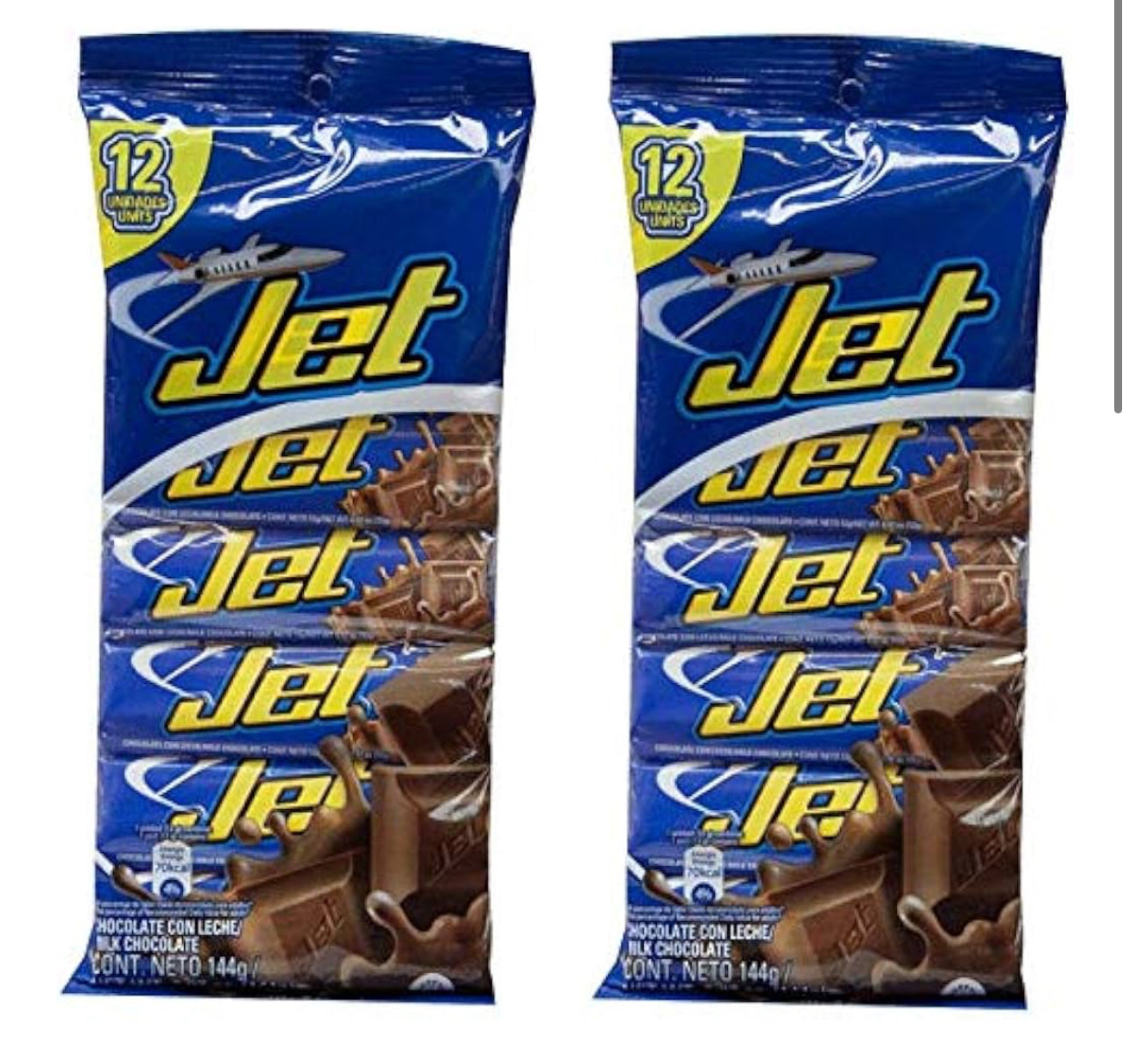 JET Milk Chocolate 12 Units. 144 grs. / 4.2 oz. - 2 Pack.