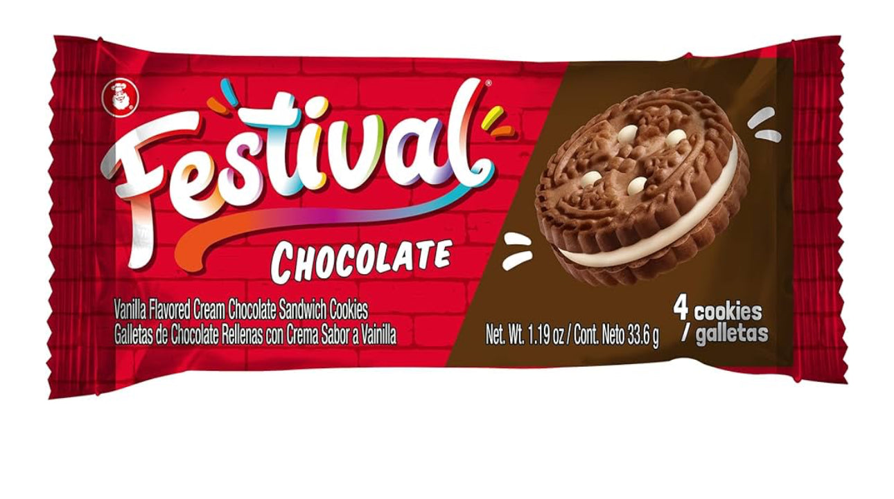 FESTIVAL Chocolate Cookies, Cream Chocolate Sandwich Cookies, Natural Dyes & Low Sodium, High Cream Content, 14.6 Oz (Pack of 3)