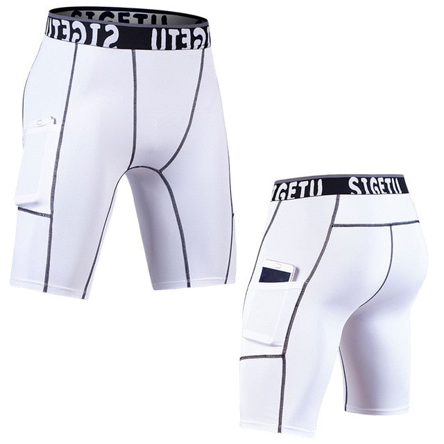 High Elastic GYM Shorts Men Dry Fit Running Shorts Football Phone Pocket Design Fitness Sport Shorts Workout Short Leggings