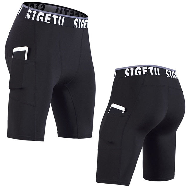 High Elastic GYM Shorts Men Dry Fit Running Shorts Football Phone Pocket Design Fitness Sport Shorts Workout Short Leggings