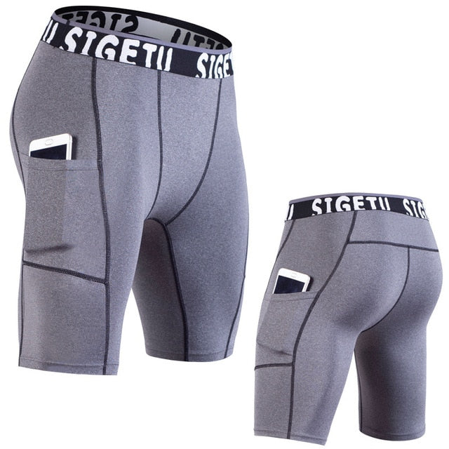 High Elastic GYM Shorts Men Dry Fit Running Shorts Football Phone Pocket Design Fitness Sport Shorts Workout Short Leggings