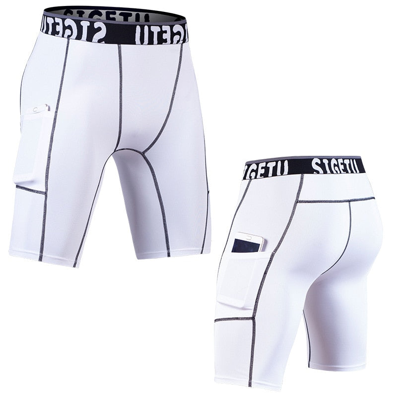 High Elastic GYM Shorts Men Dry Fit Running Shorts Football Phone Pocket Design Fitness Sport Shorts Workout Short Leggings