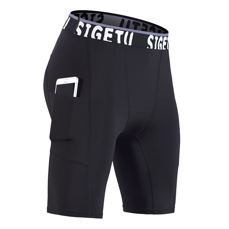High Elastic GYM Shorts Men Dry Fit Running Shorts Football Phone Pocket Design Fitness Sport Shorts Workout Short Leggings