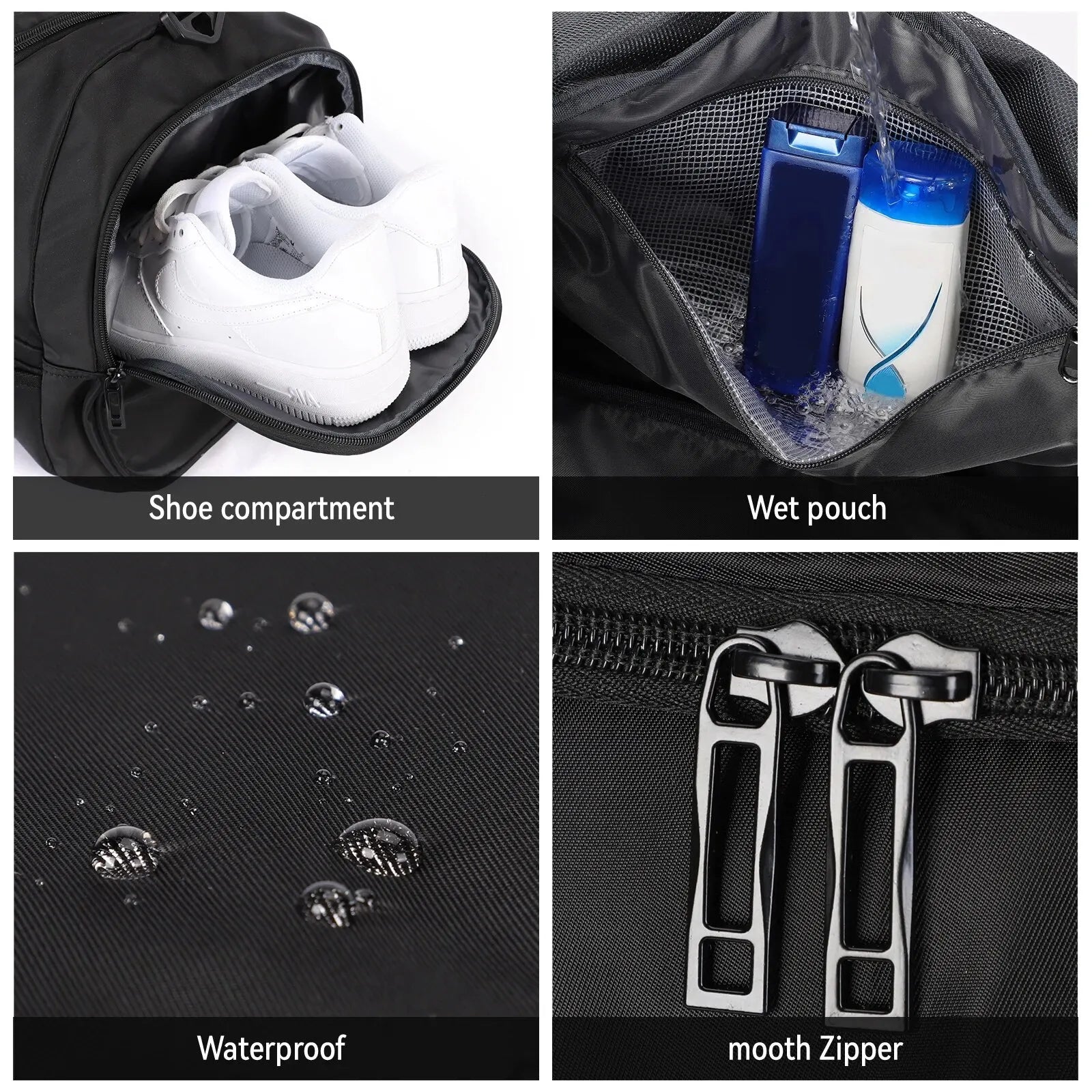 40L Foldable Sports Gym Travel Duffel Bag Black