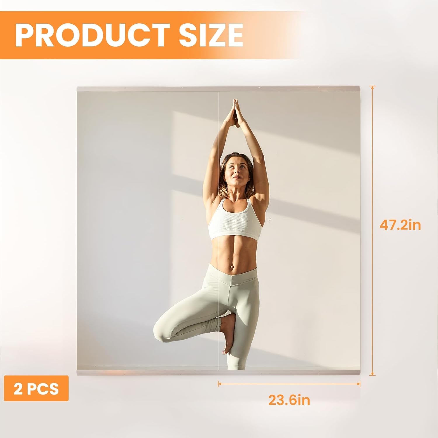 Frameless Tempered Glass 48x24 Home Gym Mirror 2Pack Wall Mounted